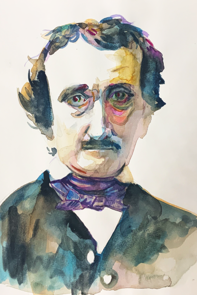 watercolor painting of the author Edgar Allen Poe